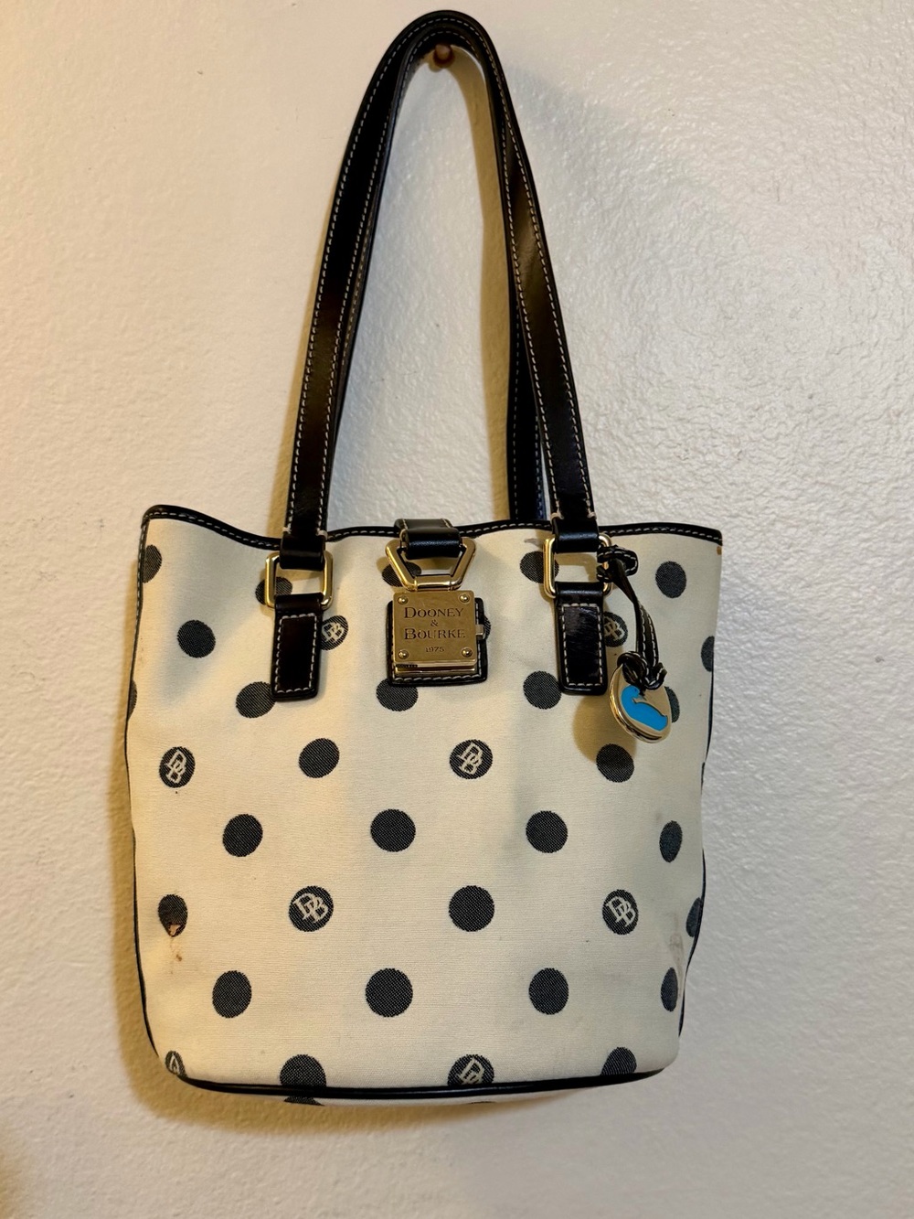 Black&White Polka Dot Tote Bag Dooney&Bourke